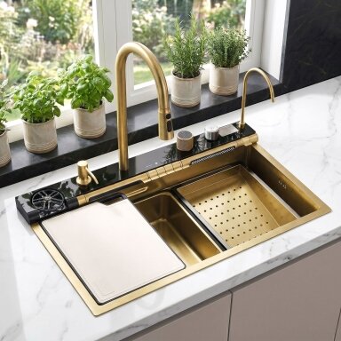 Daugiafunkcė plieninė plautuvė 10 viename Alonzo Brush Gold