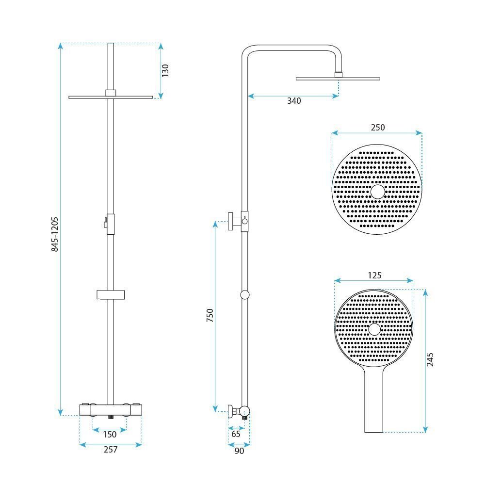 Dušo komplektas be čiaupo su termostatu Lungo Titan 9