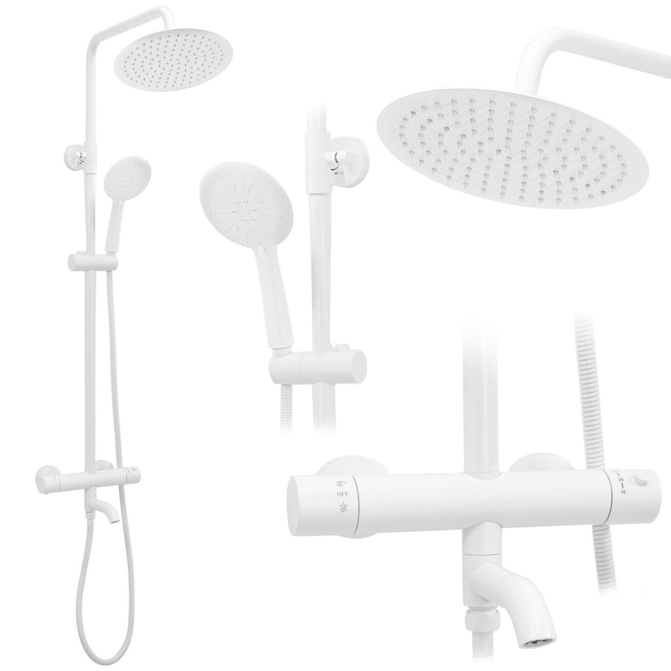 Dušo komplektas su termostatu Lungo White Matt