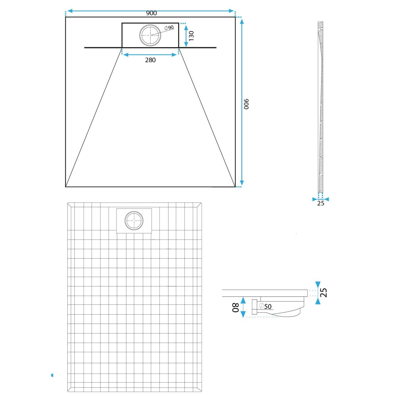 Dušo padėklas Bazalt Grey 90x90 8 Dušo padėklas Bazalt Grey 90x90 8