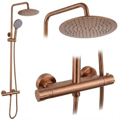 Dušo komplektas be čiaupo su termostatu Lungo Copper Brush