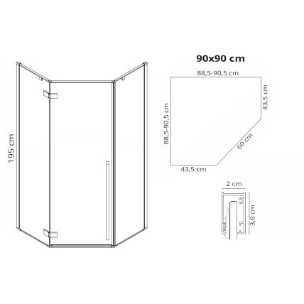 Dušo kabina DIAMOND 90x90 BRUSH GOLD 8