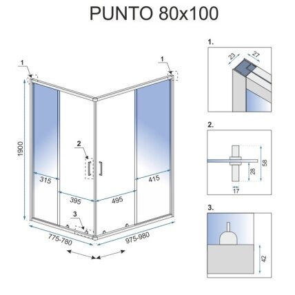 Dušo kabina Punto Juoda 80x100 6
