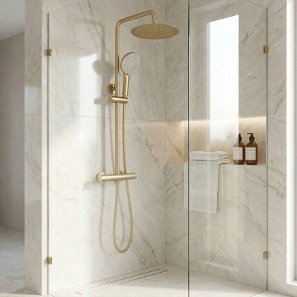 Dušo komplektas be čiaupo su termostatu Lungo Gold Brush 2 Dušo komplektas be čiaupo su termostatu Lungo Gold Brush 2