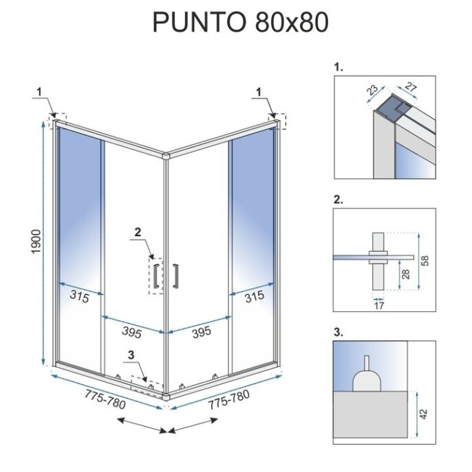 Dušo kabina Punto Juoda 80x80 6