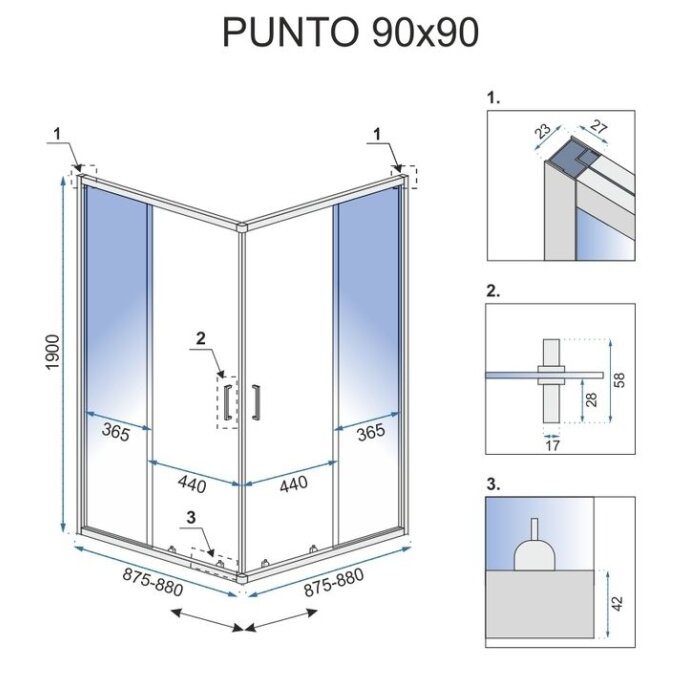 Dušo kabina Punto Juoda 90x90 6