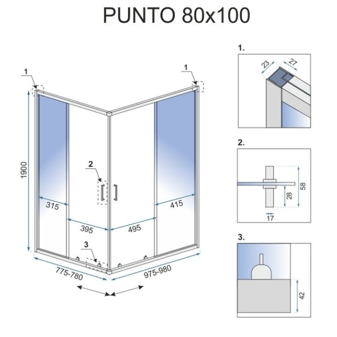 Dušo kabina Punto Juoda 80x100 6 Dušo kabina Punto Juoda 80x100 6