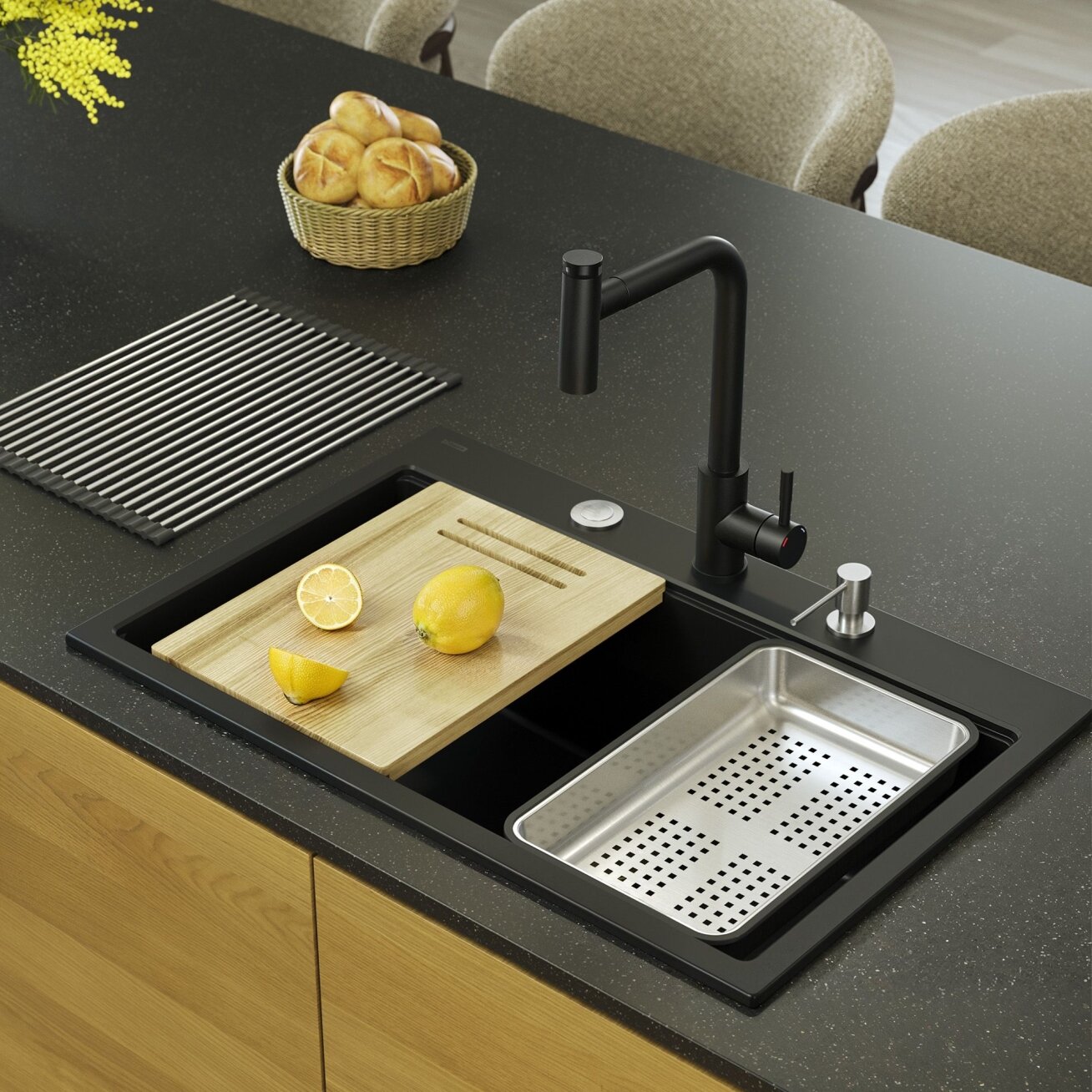 granito kriauklė MARC 110 WORKSTATION Black 7