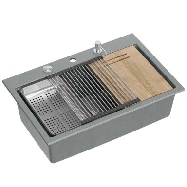 granito kriauklė MARC 110 WORKSTATION Grey Metallic