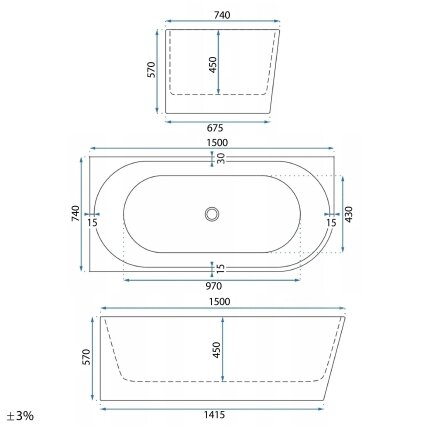 Kampinė akrilo vonia Bellanto Slim 150 Left 9
