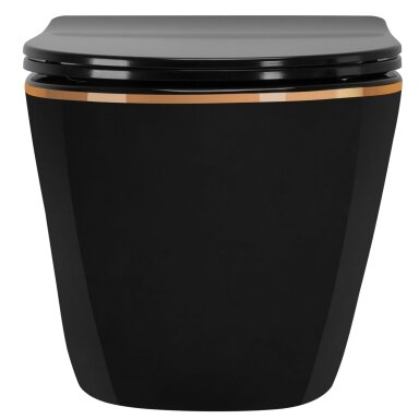 Klozetas pakabinamas CARLO Mini Rimless Duroplast Flat Black Gold Edge