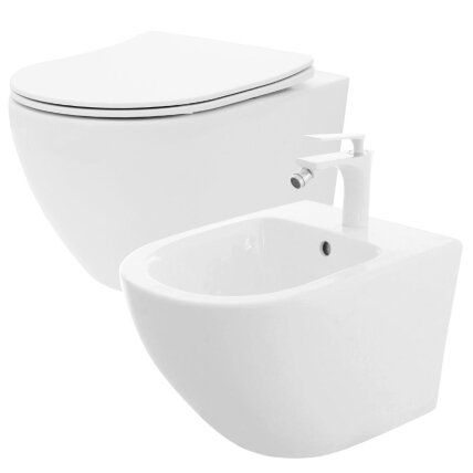 Klozetas WC Carlo Flat Mini Rimless + Bide Carlio Mini Klozetas WC Carlo Flat Mini Rimless + Bide Carlio Mini