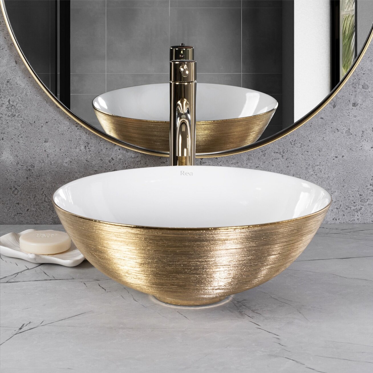Kriauklė stalviršio STELLA Gold Brush / White 2 Kriauklė stalviršio STELLA Gold Brush / White 2