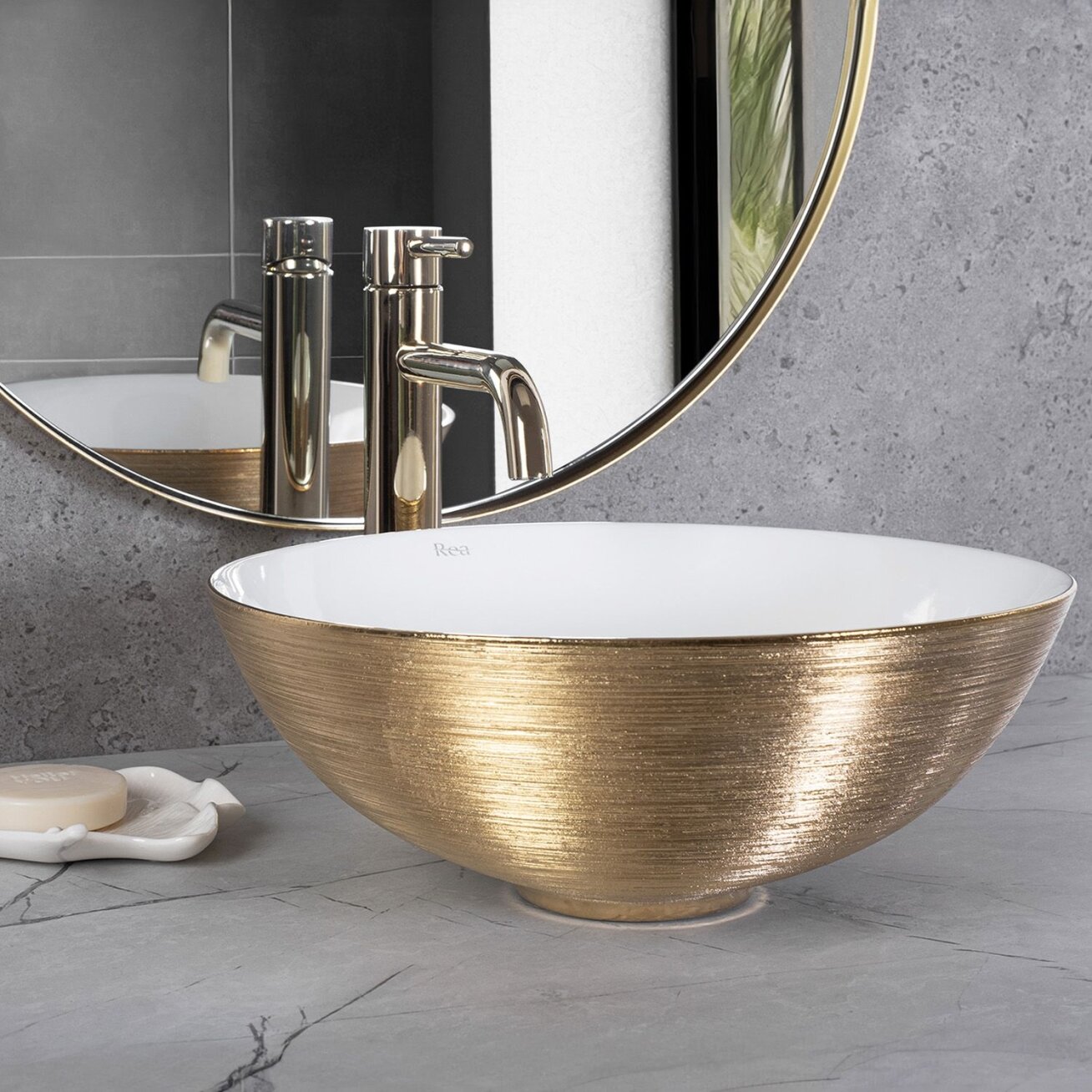 Kriauklė stalviršio STELLA Gold Brush / White