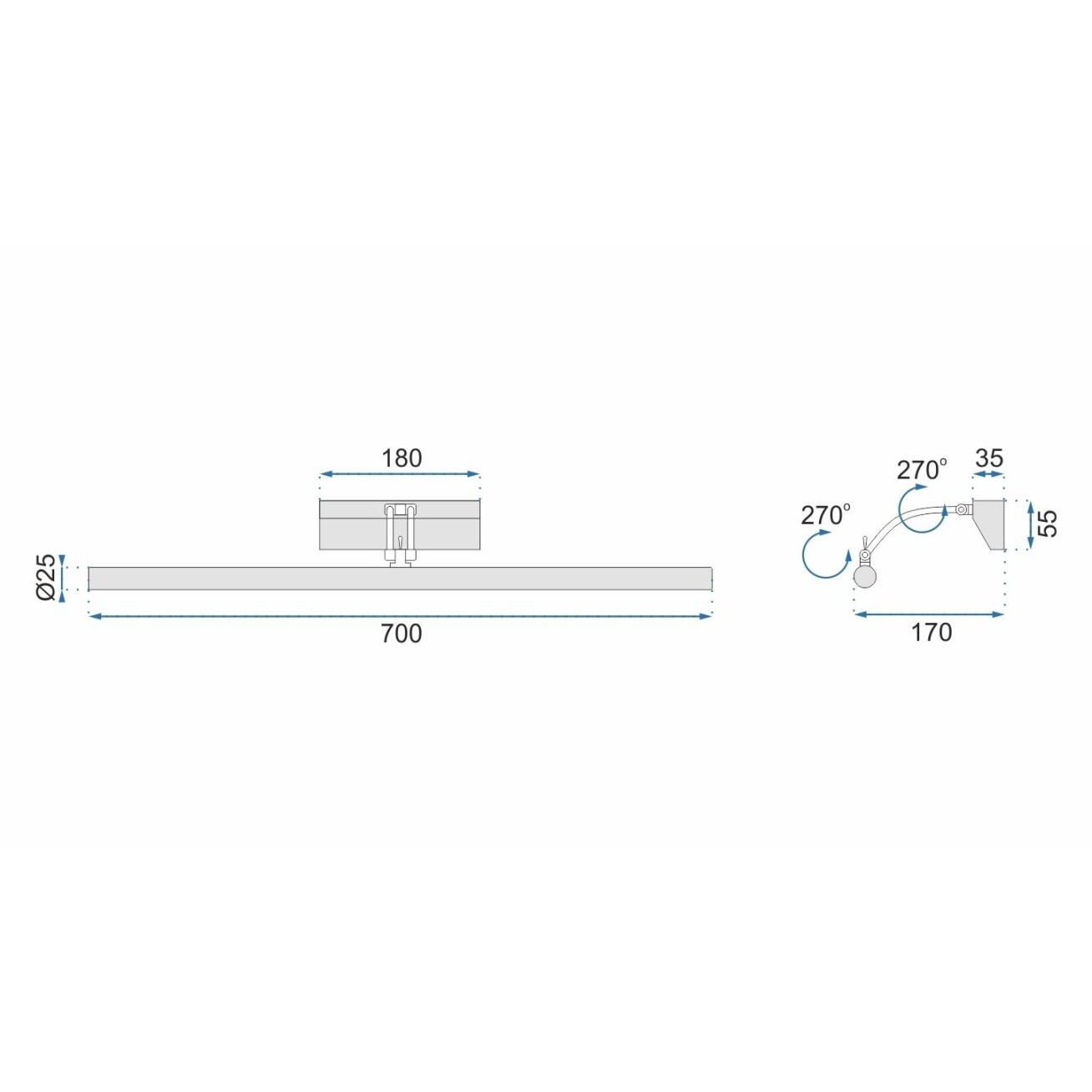 LED sieninis šviestuvas 9W 70CM APP366-1W CHROM 7