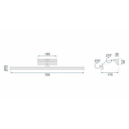 LED sieninis šviestuvas 9W 70CM APP366-1W CHROM 7