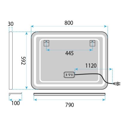 LED sieninis veidrodis su lentyna 80x60 cm L-8060 6 LED sieninis veidrodis su lentyna 80x60 cm L-8060 6