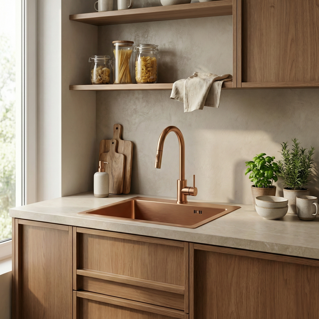 Plieninė kriauklė Leo 50 BRUSH COPPER