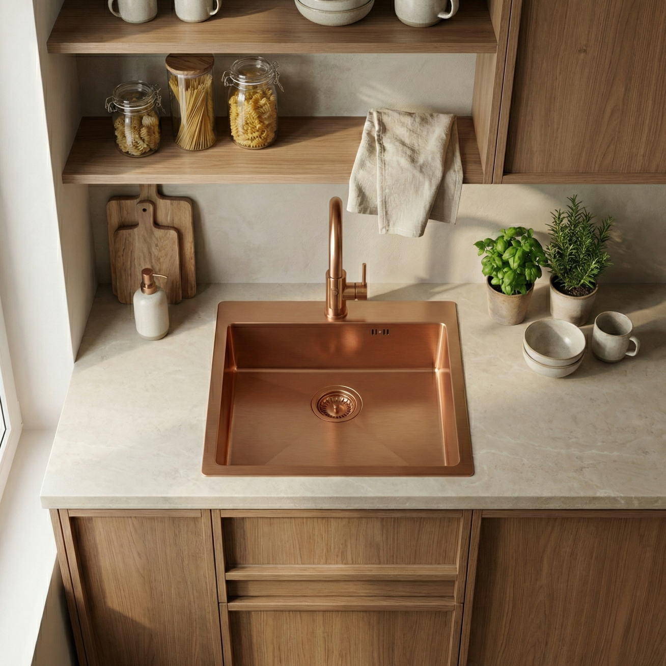 Plieninė kriauklė Leo 50 BRUSH COPPER 3 Plieninė kriauklė Leo 50 BRUSH COPPER 3