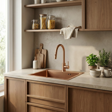 Plieninė kriauklė Leo 50 BRUSH COPPER