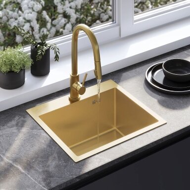 Plieninė kriauklė Leo 50 BRUSH GOLD