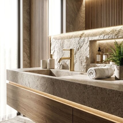 PLAUTUVĖS MAIŠYTUVAS Lungo Diamond Brush Gold žemas 2