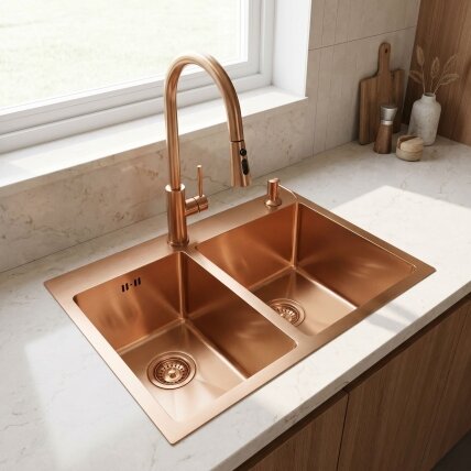 Plieninė kriauklė Toby BRUSH COPPER 9