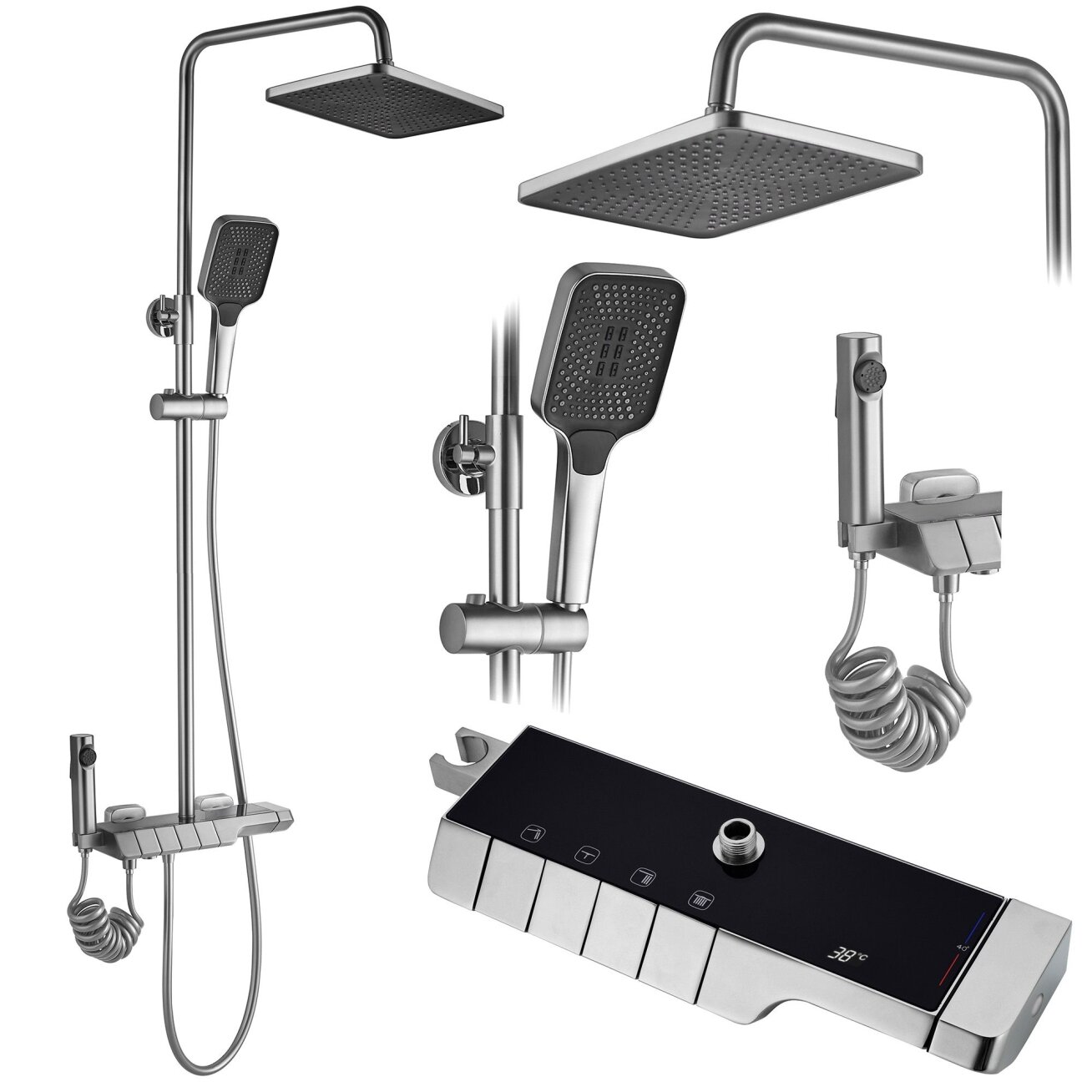 Dušo komplektas su termostatu ROB Nickiel Brush INOX