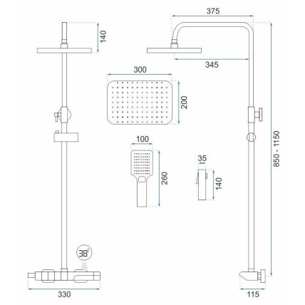 Dušo komplektas su termostatu ROB Nickiel Brush INOX 9