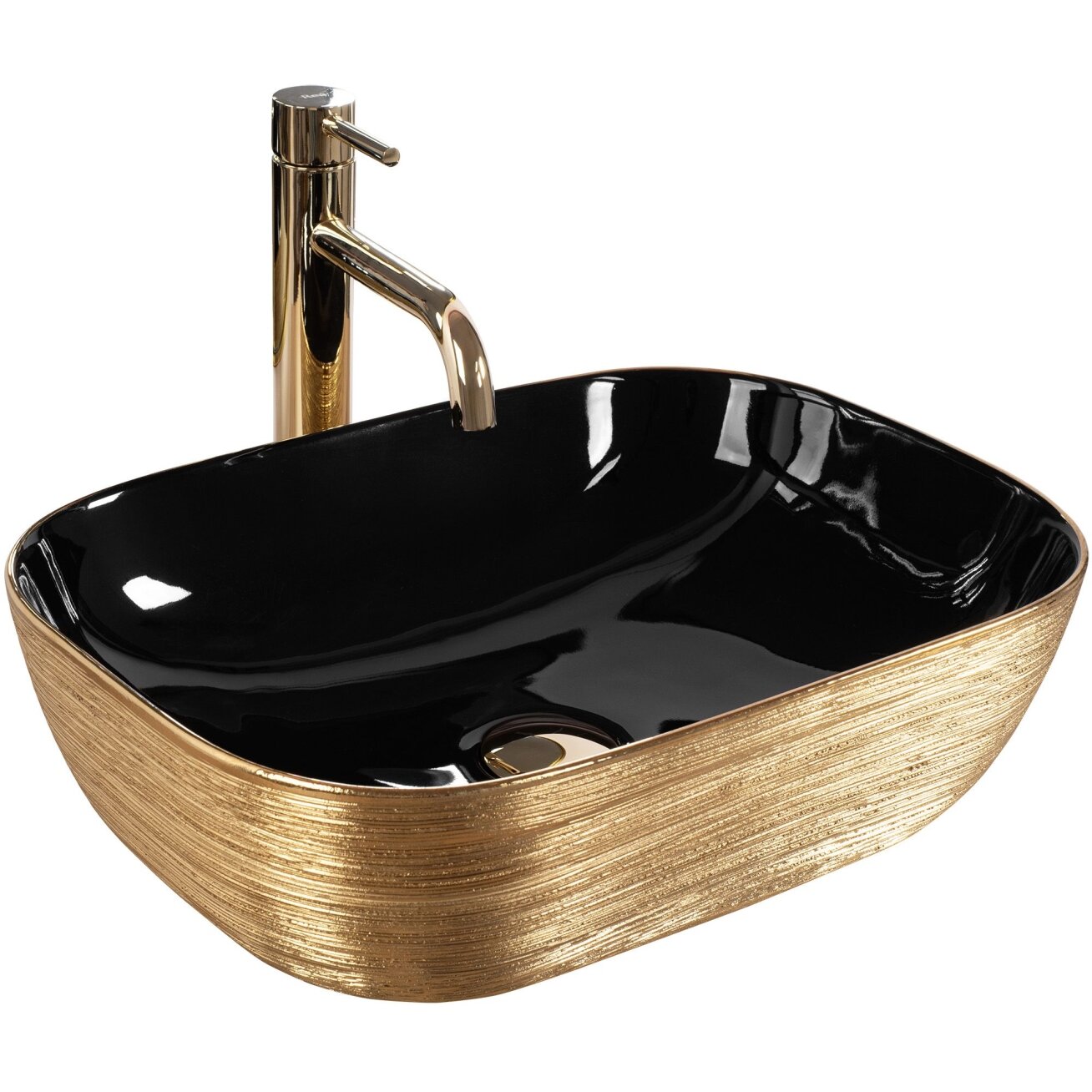 Belinda BLACK BRUSH GOLD praustuvas ant stalo