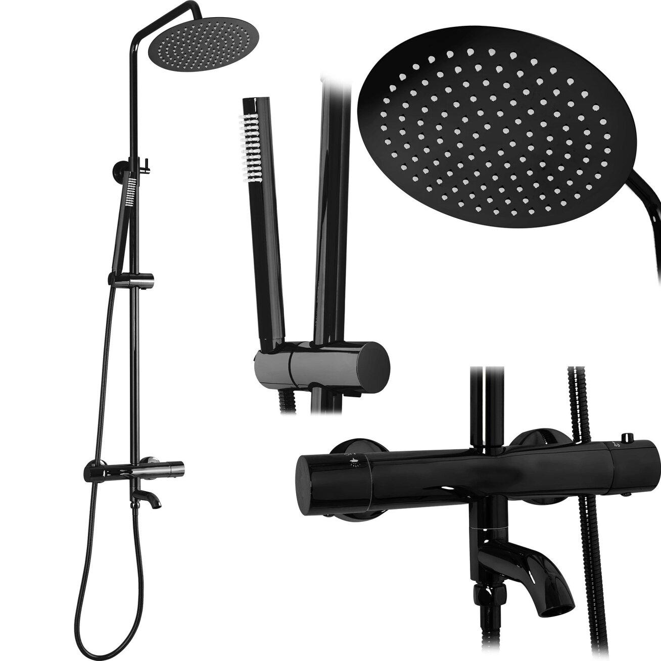 Lungo Black Metallic dušo komplektas su termostatu Lungo Black Metallic dušo komplektas su termostatu