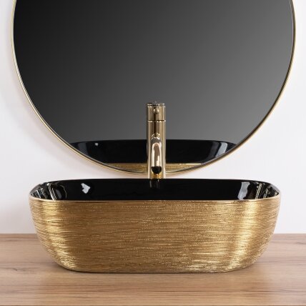 Belinda BLACK BRUSH GOLD praustuvas ant stalo 2