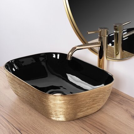 Belinda BLACK BRUSH GOLD praustuvas ant stalo 3