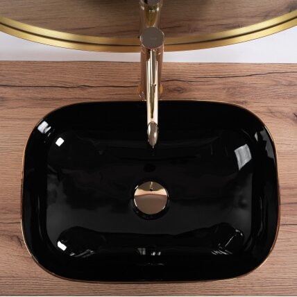 Belinda BLACK BRUSH GOLD praustuvas ant stalo 4