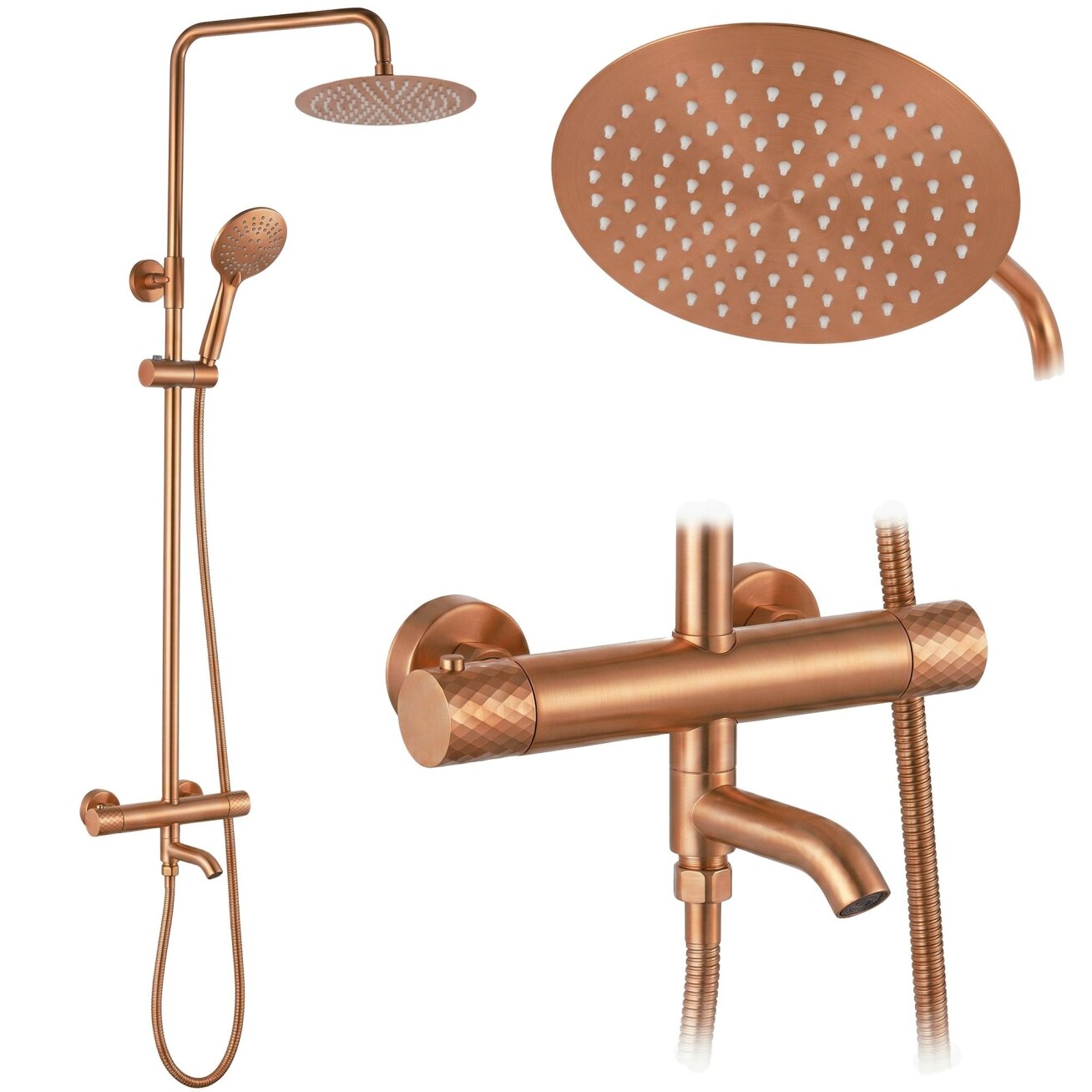 Termostatinis dušo komplektas Lungo Diamond Copper Brush 10
