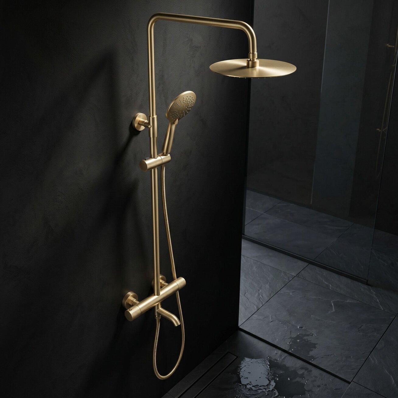 Termostatinis dušo komplektas Lungo Diamond Gold Brush 5 Termostatinis dušo komplektas Lungo Diamond Gold Brush 5
