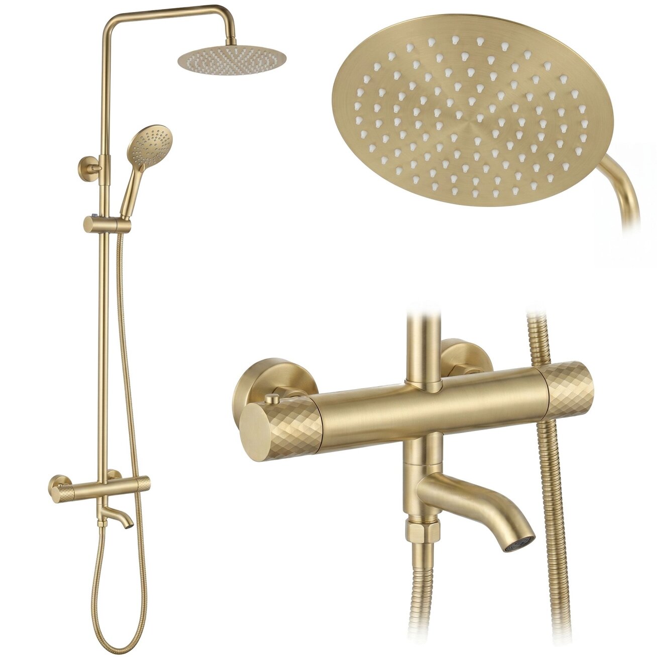 Termostatinis dušo komplektas Lungo Diamond Gold Brush 9