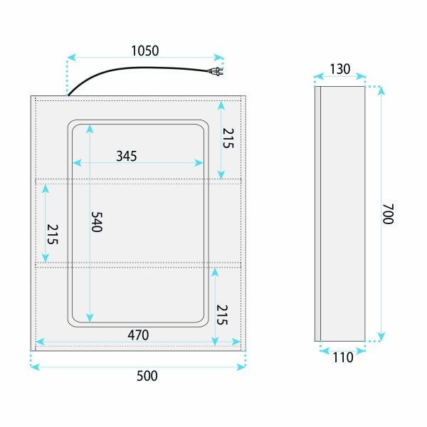 Veidrodinė spintelė su LED apšvietimu Zenit 70x50cm 11