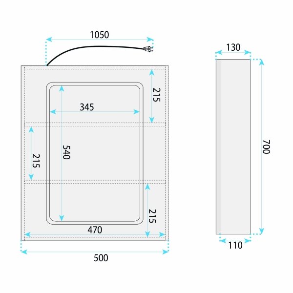 Veidrodinė spintelė su LED apšvietimu Zenit 70x50cm 8
