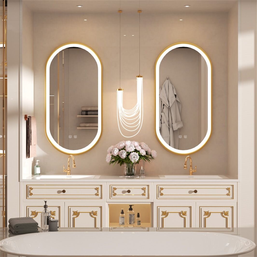 Veidrodis LED OVL 50x100cm Brush Gold 2 Veidrodis LED OVL 50x100cm Brush Gold 2