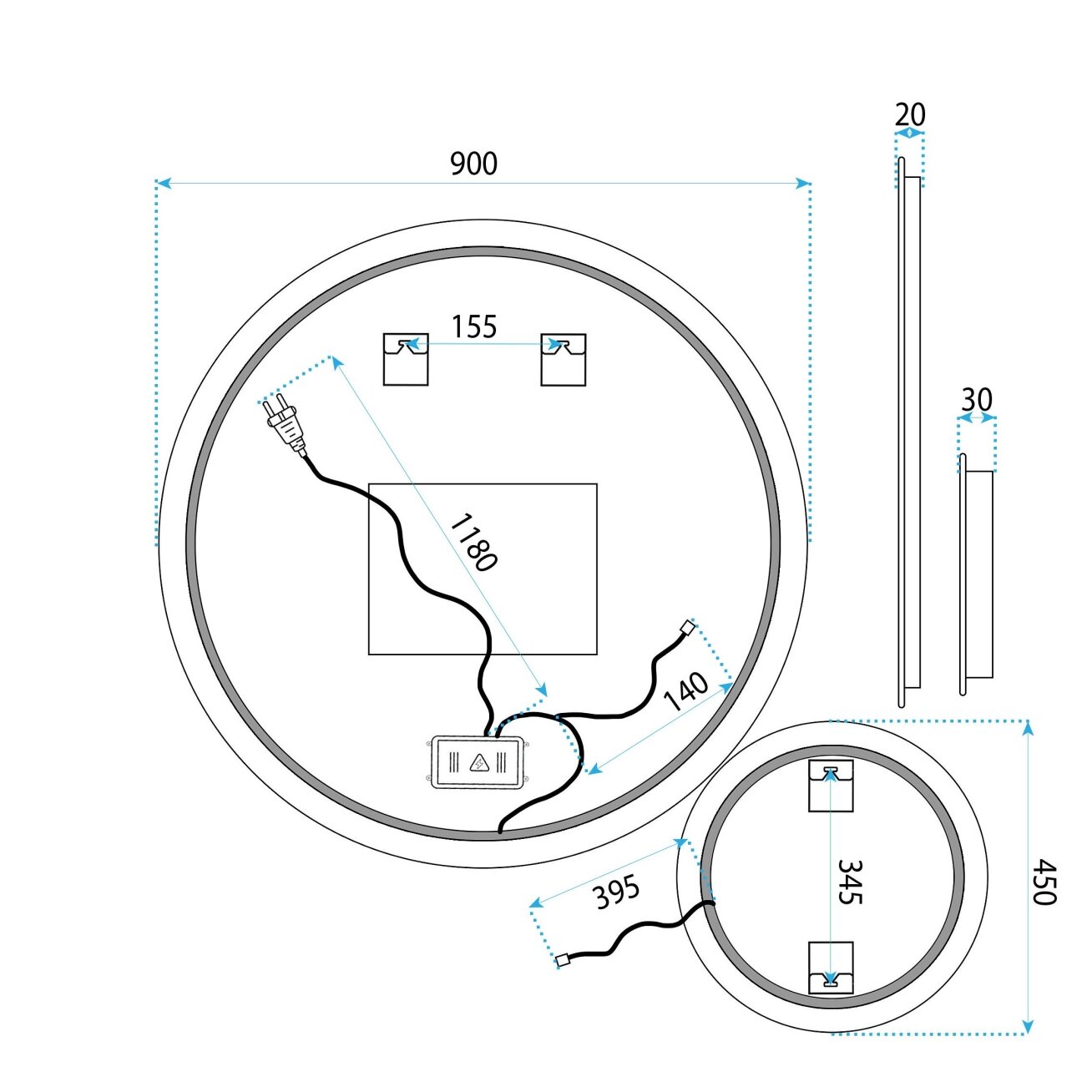 Veidrodis LED R-9045 90cm + 45cm 8