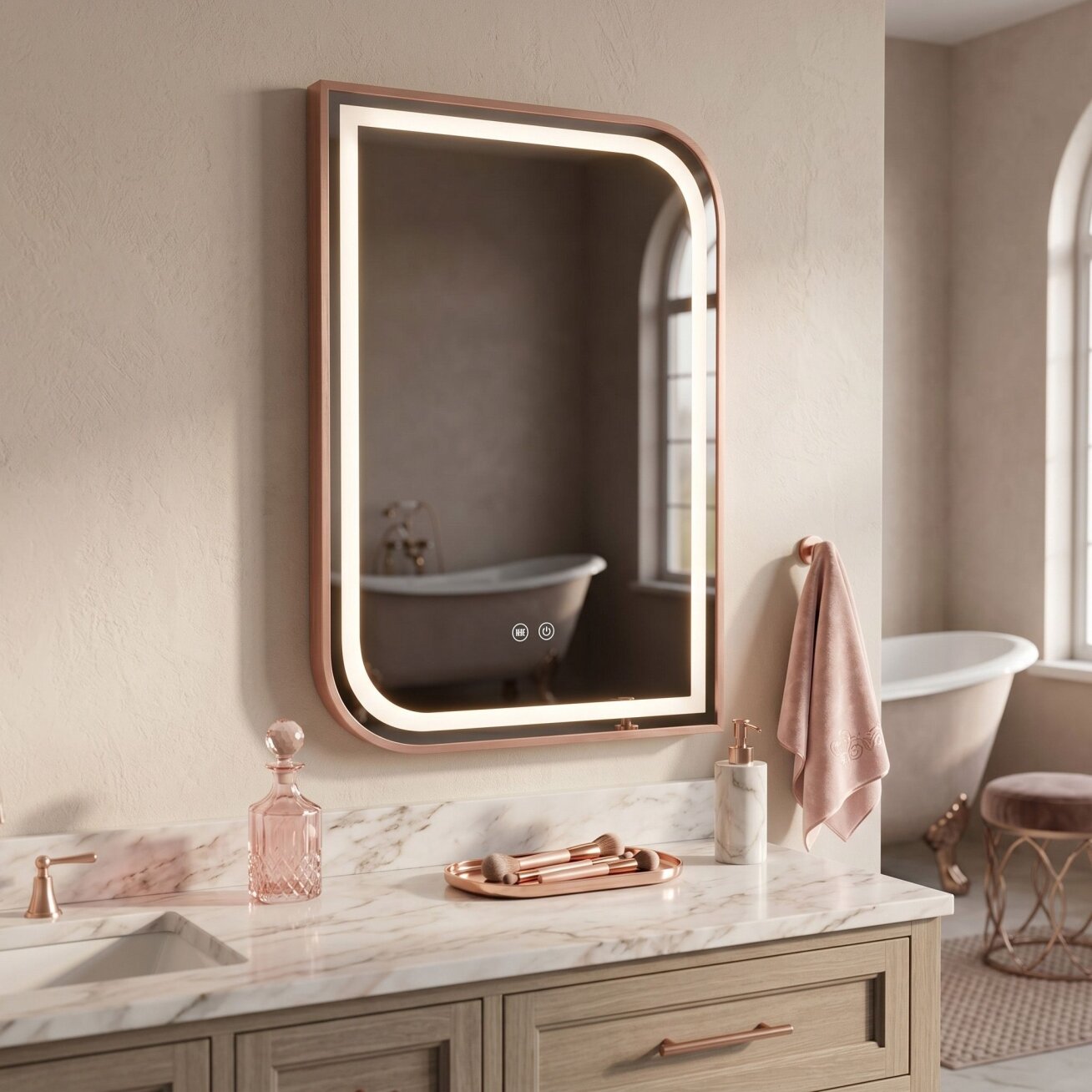 Veidrodis LED ZONE 70x50 BRUSH ROSE GOLD 4 Veidrodis LED ZONE 70x50 BRUSH ROSE GOLD 4