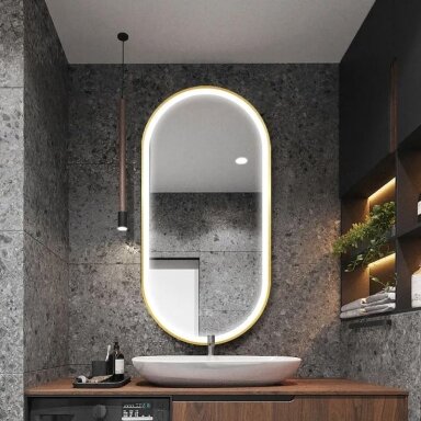 Veidrodis LED OVL 50x100cm Brush Gold