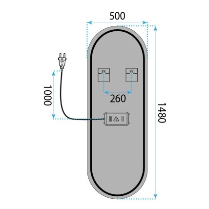 Veidrodis LED 150x50cm MOL-OV 10 Veidrodis LED 150x50cm MOL-OV 10