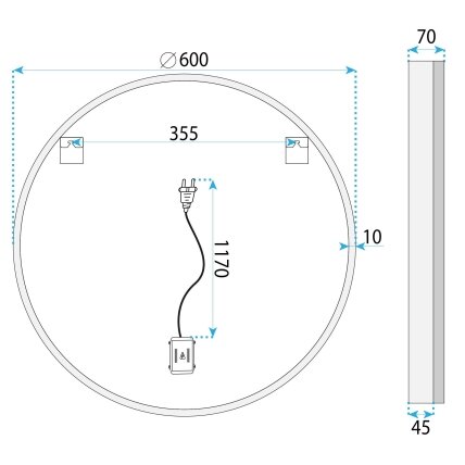 Veidrodis LED 60cm BL807 8 Veidrodis LED 60cm BL807 8