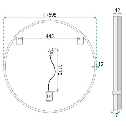 Veidrodis LED 70cm BL805 12 Veidrodis LED 70cm BL805 12