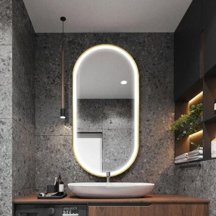 Veidrodis LED OVL 50x100cm Brush Gold 10 Veidrodis LED OVL 50x100cm Brush Gold 10
