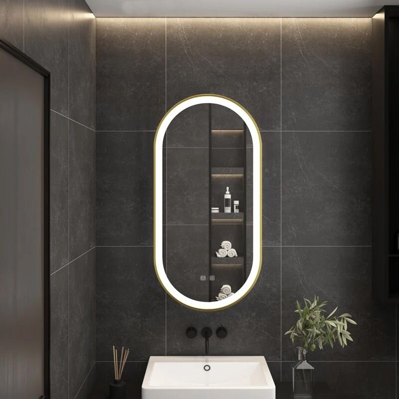 Veidrodis LED OVL 50x100cm Brush Gold 7 Veidrodis LED OVL 50x100cm Brush Gold 7