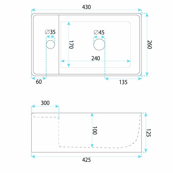 Vonios spintelė su praustuvu Astra 43cm 13 Vonios spintelė su praustuvu Astra 43cm 13