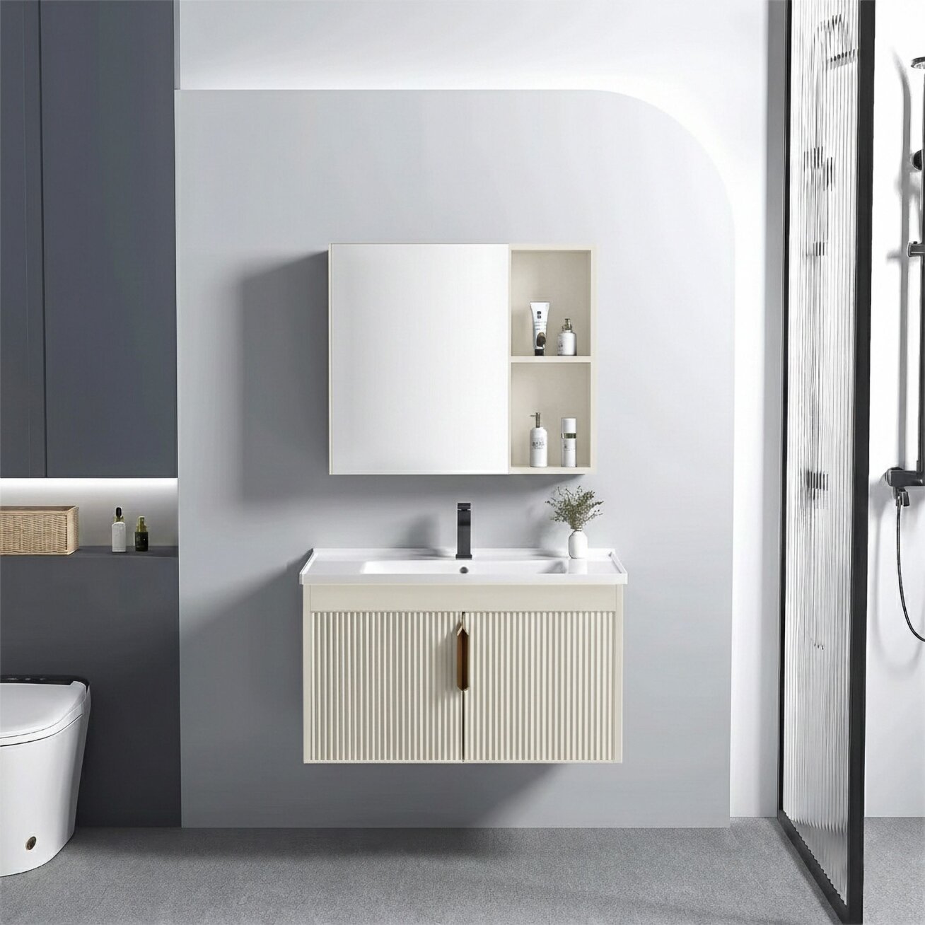Vonios baldų komplektas su praustuvu Astor 60 cm Beige Vonios baldų komplektas su praustuvu Astor 60 cm Beige